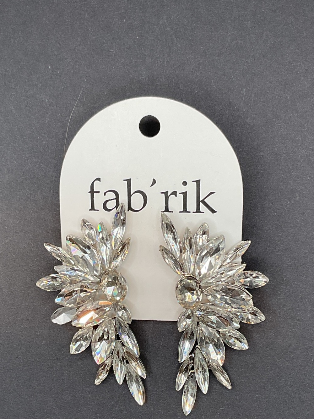 fab'rik Silver Crystal Leaf Cluster Earrings